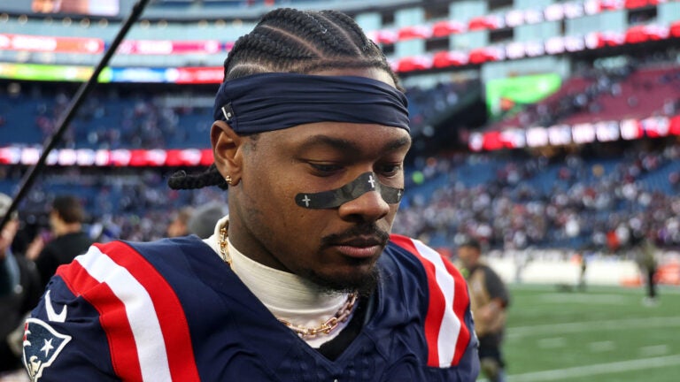 New England Patriots wide receiver Stefon Diggs leaves the field after their NFL football game against the Atlanta Falcons at Gillette Stadium, Sunday, Nov. 2, 2025 in Foxborough, Mass.