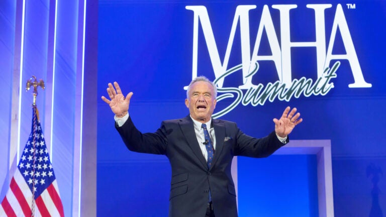 Health and Human Services Secretary Robert F. Kennedy, Jr., arrives on stage at the inaugural Make America Healthy Again summit at the Waldorf Astoria.