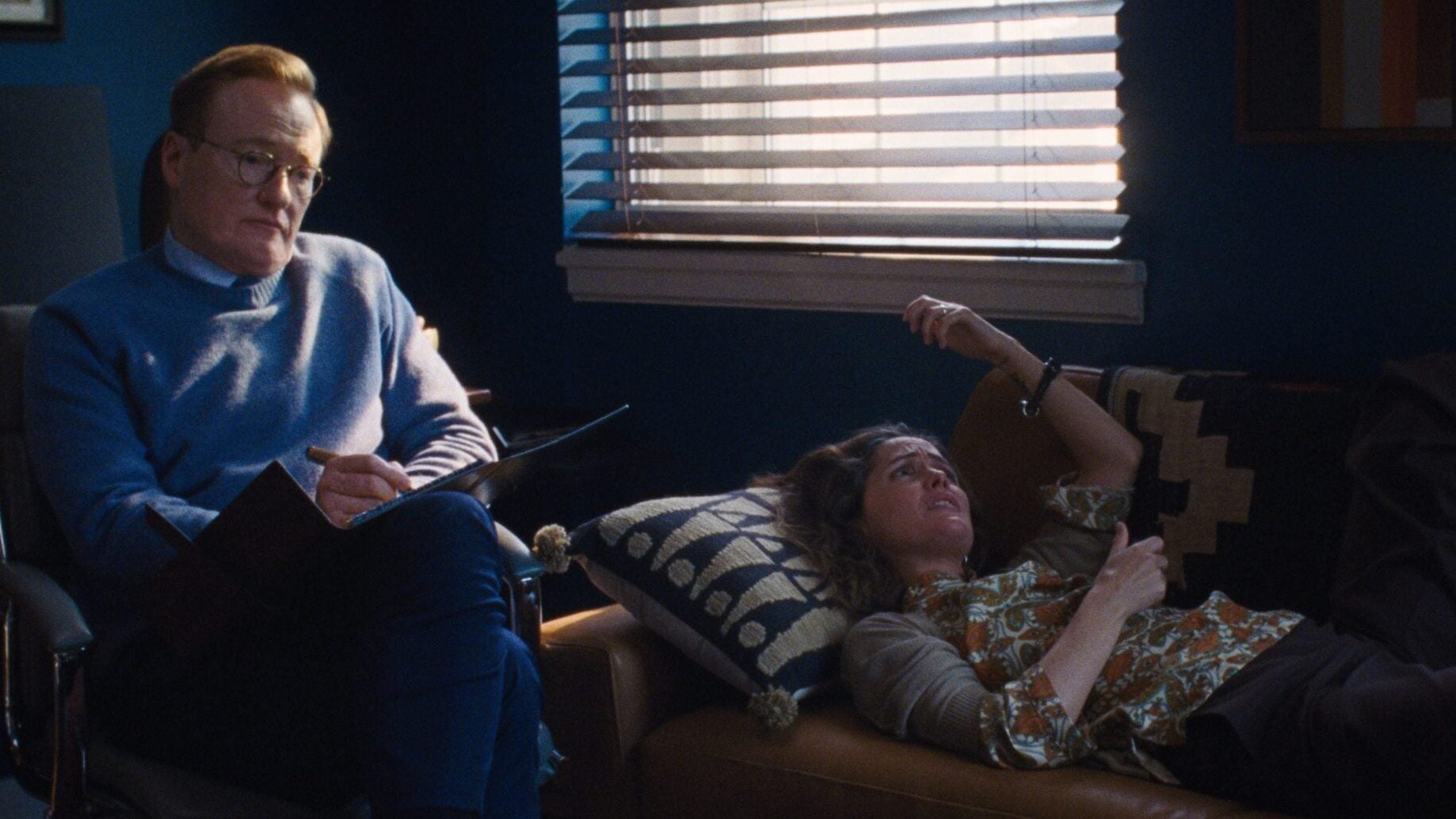 Conan O'Brien as Linda's therapist and Rose Byrne as Linda in “If I Had Legs I’d Kick You.”