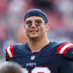 New England Patriots offensive tackle Will Campbell (66) leaves the field after an NFL football game against the Tampa Bay Buccaneers, Sunday, Nov. 9, 2025, in Tampa, Fla. Patriots defeated the Buccaneers 28-23.