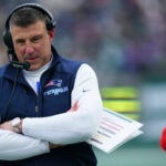 New England Patriots head coach Mike Vrabel on the sidelines during an NFL football game against the New York Jets, Sunday, Dec. 28, 2025 in New York. The Patriots won 42-10.
