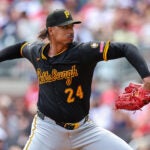 Pittsburgh Pirates pitcher Johan Oviedo delivers in the third inning of a baseball game against the Atlanta Braves, Sunday, Sept. 28, 2025, in Atlanta.
