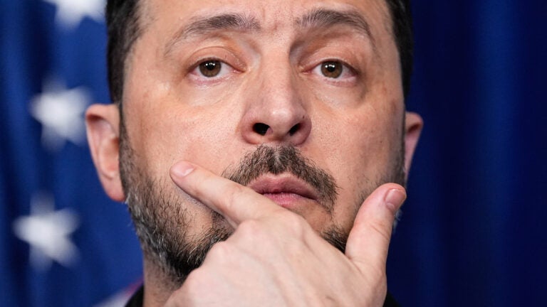 Ukraine's President Volodymyr Zelenskyy speaks during a joint news conference with President Donald Trump.