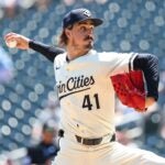 MINNEAPOLIS, MINNESOTA - JULY 6: Joe Ryan #41 of the Minnesota Twins delivers a pitch against the Tampa Bay Rays during the first inning at Target Field on July 6, 2025 in Minneapolis, Minnesota. Simpson scored on the play.