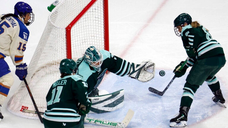 Boston Fleet goaltender Aerin Frankel (31) makes a save during the third period at the Agganis Arena on Dec. 3, 2025.
