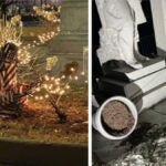 Three South Boston memorials with American flags were found vandalized Wednesday morning.