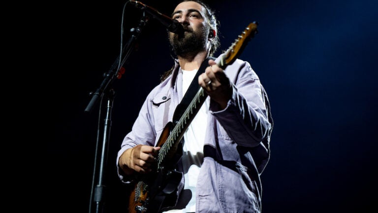 Noah Kahan performs during a Nov. 20 benefit concert for the Busyhead Project and Red Sox Foundation at MGM Music Hall.
