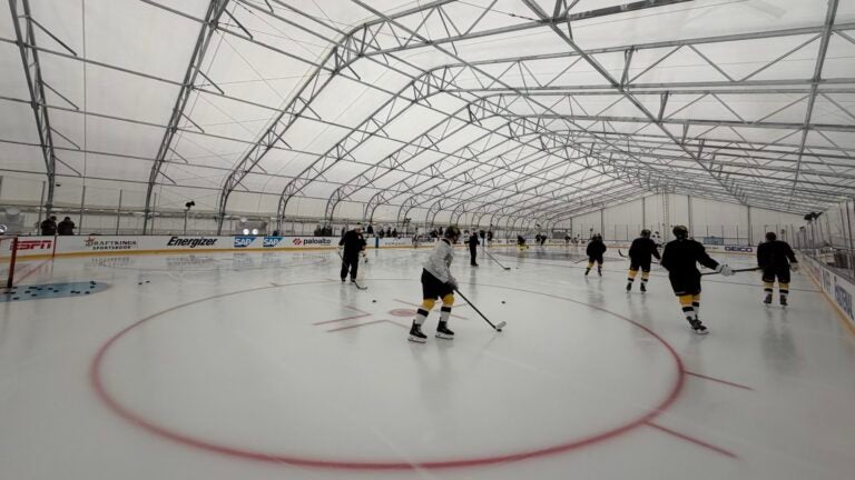 Why the Bruins practiced in a tent on Saturday in Florida