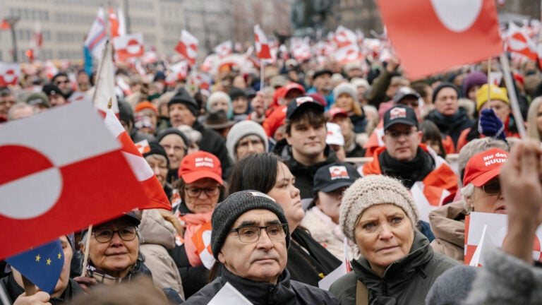 Pro-Greenland protesters mock Trump’s MAGA slogan with ‘Make America Go Away’ caps