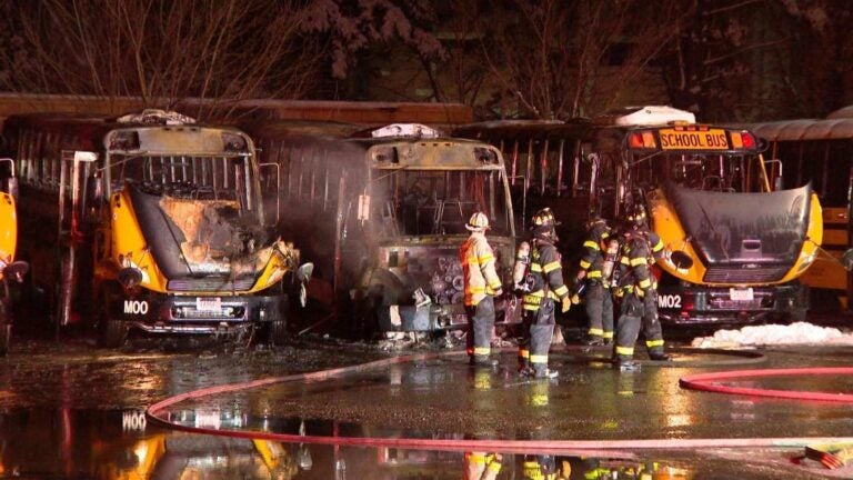 Several school buses go up in flames in Framingham