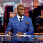 Analyst Devin McCourty prepares on set before the taping of Football Night in America at the NBC Sports Headquarters.