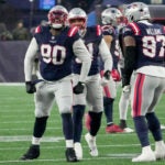 New England Patriots defensive tackle Christian Barmore (90) reacts after a tackle during the second quarter. The New England Patriots hosted the Houston Texans in an AFC divisional football game at Gillette Stadium on Sunday, January 18, 2026.