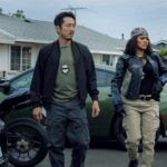 Steven Yeun as Detective Mike Ro and Teyana Taylor as Detective Numa Baptiste in The Rip.