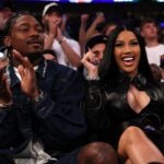 Player Stefon Diggs and rapper Cardi B sits court-side during the first quarter in Game Four of the Eastern Conference Second Round NBA Playoffs between the Boston Celtics and the New York Knicks at Madison Square Garden on May 12, 2025 in New York City.