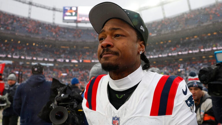 Denver, CO - 1/25/26 - New England Patriots wide receiver Stefon Diggs (8) reacts to defeating the Denver Broncos in the AFC Championship game at Empower Field at Mile High on January 25, 2026.