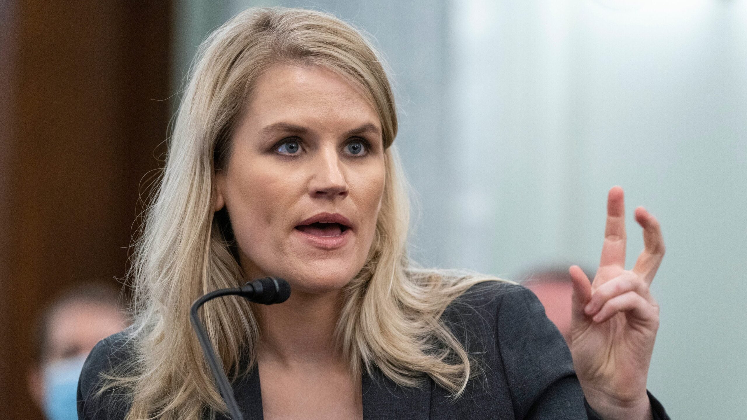 Former Facebook data scientist Frances Haugen speaks during a hearing of the Senate Commerce, Science, and Transportation Subcommittee on Consumer Protection, Product Safety, and Data Security, on Capitol Hill, Tuesday, Oct. 5, 2021, in Washington.