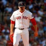 Boston Red Sox starting pitcher Payton Tolle (70) reacts after getting the last out in the fifth inning. Tolle had a strong outing in relief. The Boston Red Sox host the Athletics, Wednesday, September 18, 2025 in the third game of a 3-game series at Fenway Park in Boston, MA.