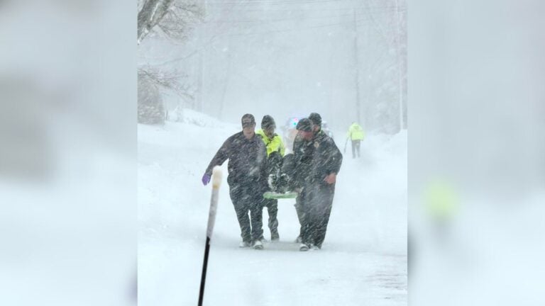 First responders in Cohasset carry patient with snowblower injury to ambulance, which then got stuck First responders in Cohasset carry patient with snowblower injury to ambulance, which then got stuck