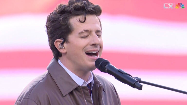 Charlie Puth performs the National Anthem before the 2026 Super Bowl in Santa Clara, California.