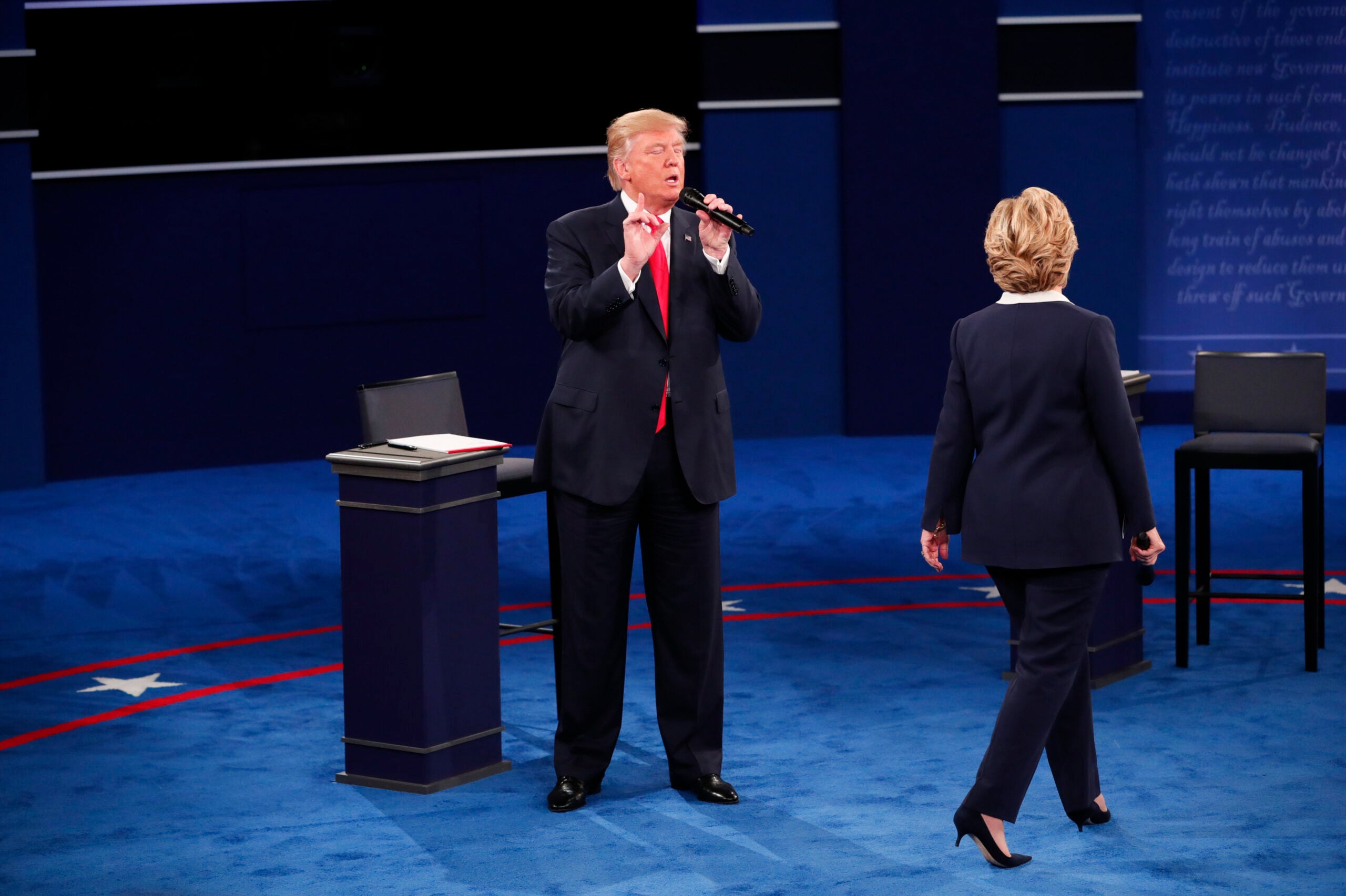 Donald Trump during his second presidential debate with former Secretary of State Hillary Clinton. 