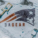 A Weymouth printing company created this 180-foot Patriots logo on a frozen river in anticipation of Super Bowl Sunday.