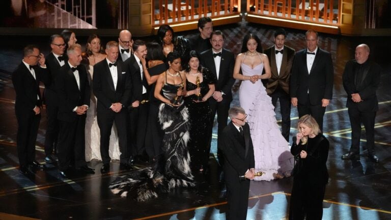 Paul Thomas Anderson, left centre, Sarah Murphy, right centre, and the team from "Battle after battle" Receiving the Best Picture award during the Academy Awards ceremony on Sunday, March 15, 2026, at the Dolby Theater in Los Angeles.