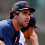 Boston, MA- 8/3/25- Boston Red Sox infielder Marcelo Mayer watches from the dugout during the seventh inning at Fenway Park on Aug. 3, 2025.