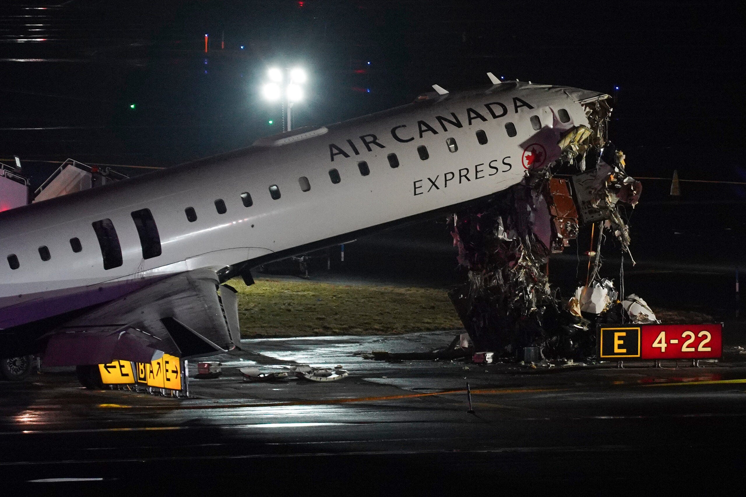 An Air Canada Jet sits on the runway at LaGuardia Airport. 