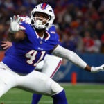 Buffalo Bills fullback Reggie Gilliam (41) blocks during the second half of an NFL football game against the Kansas City Chiefs in Orchard Park, N.Y., Sunday Nov. 2, 2025.