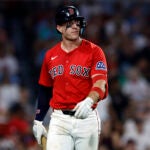 Boston Red Sox first baseman Romy Gonzalez (23) strikes out during the ninth inning at Fenway Park on July 2, 2025.