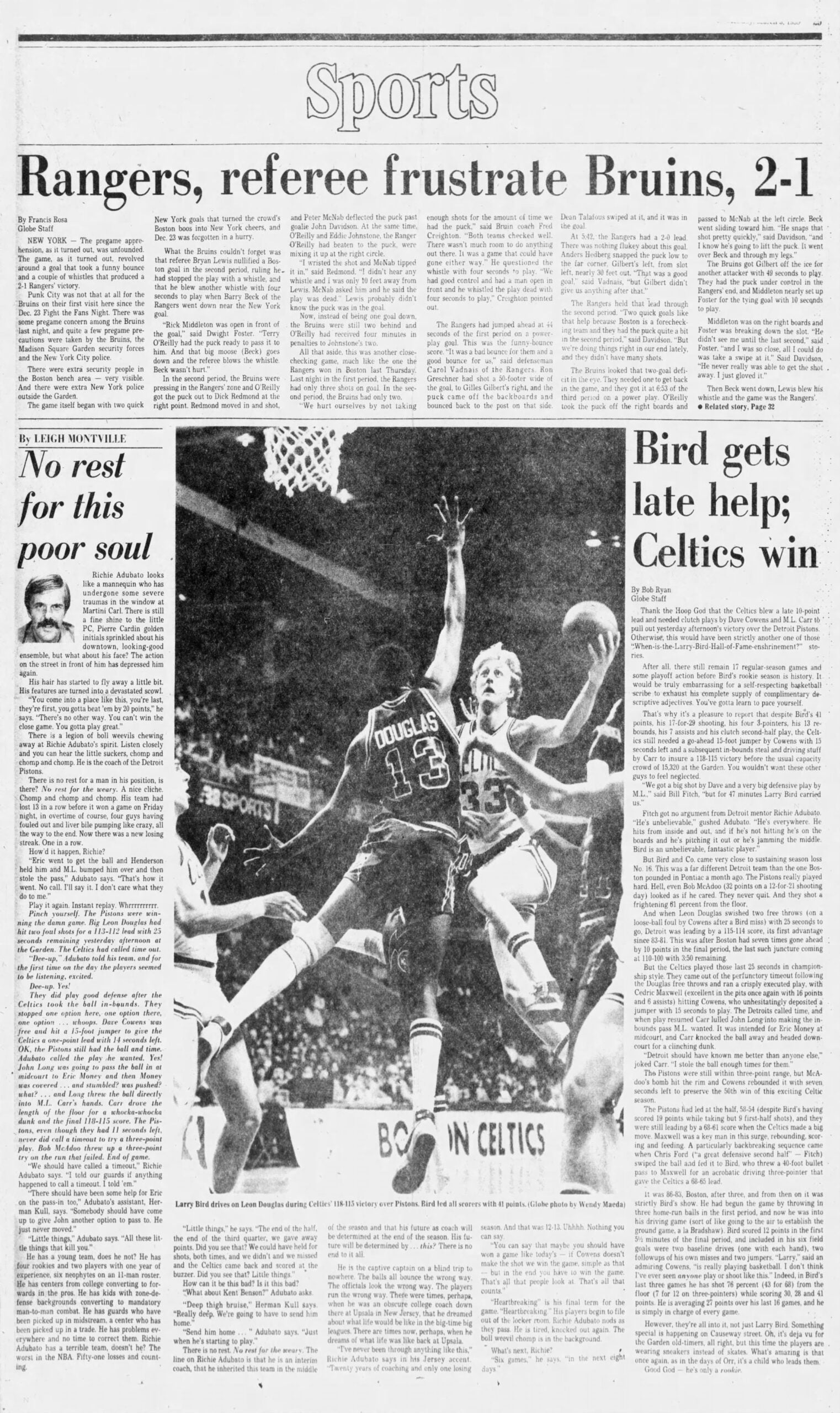 Larry Bird Celtics 1980 Boston Globe Sports