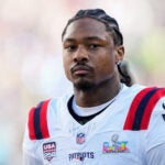 New England Patriots wide receiver Stefon Diggs walks off the field before the NFL Super Bowl 60 football game against the Seattle Seahawks, Sunday, Feb. 8, 2026, in Santa Clara, Calif.