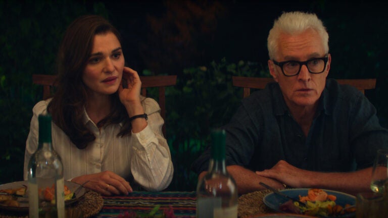 Streaming right now: Rachel Weisz as The Protagonist and John Slattery as John in "Vladimir."