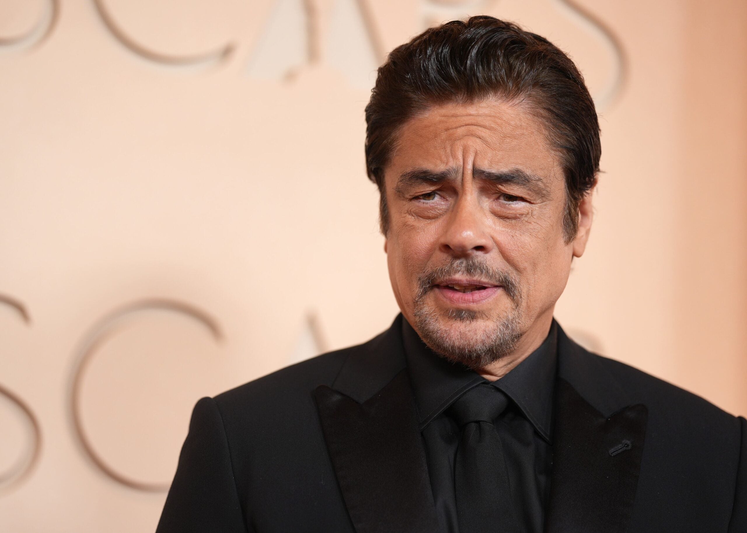 Benicio del Toro arrives at the Oscars on Sunday, March 15, 2026, at the Dolby Theatre in Los Angeles.