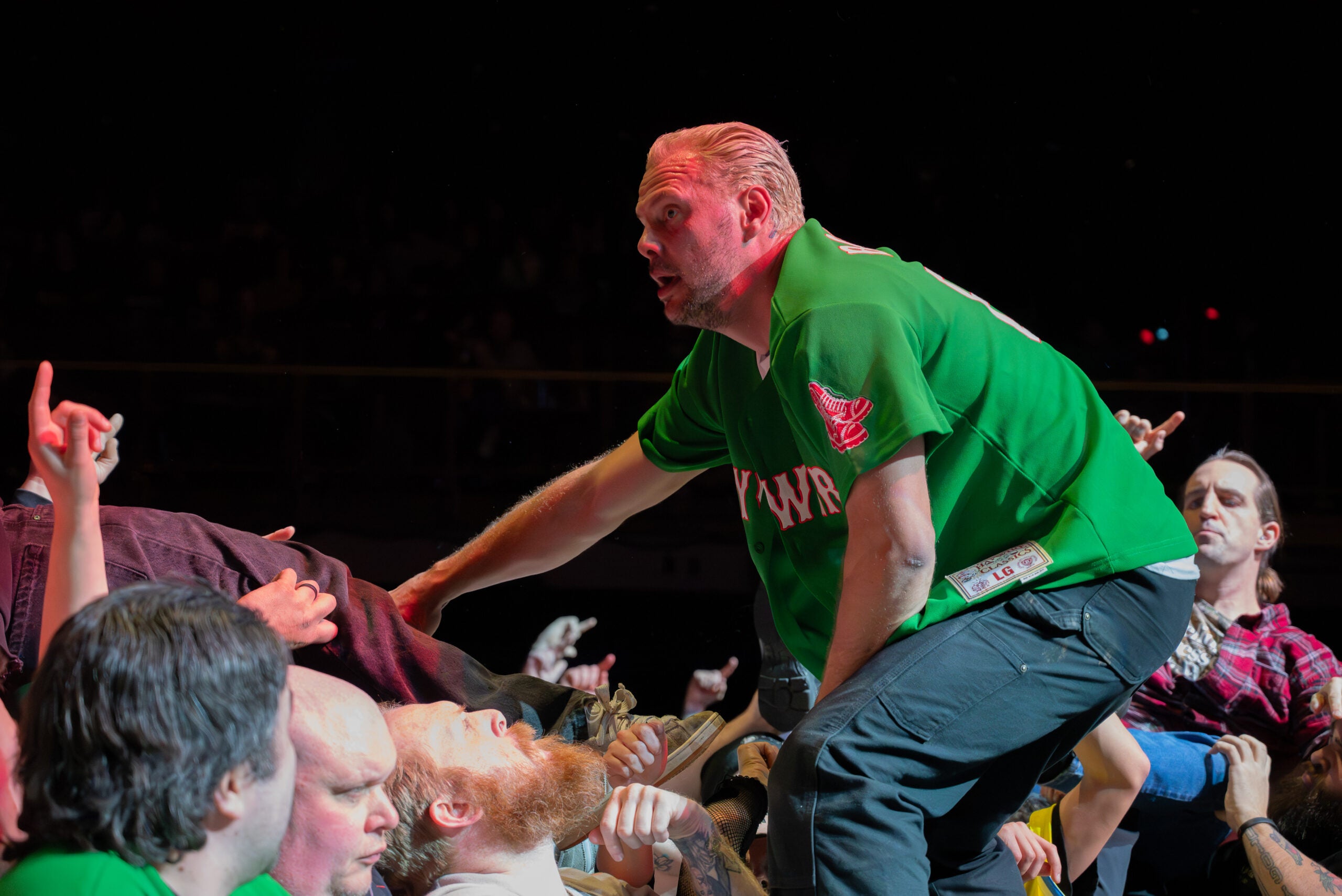 Sparkman leans into the crowd during Haywire's set.