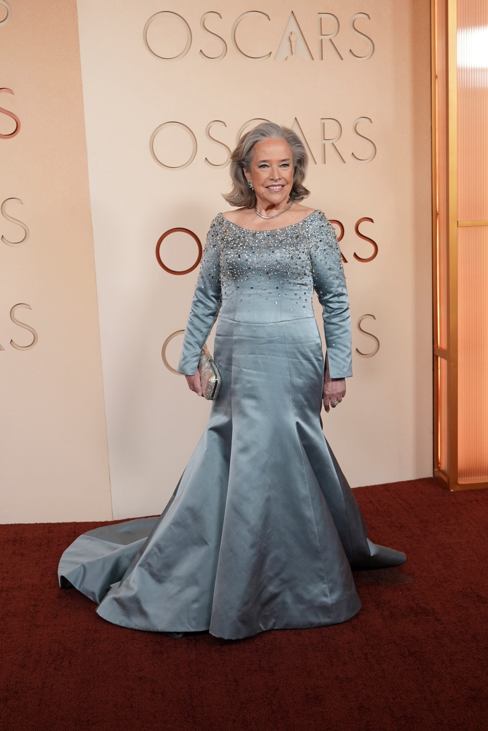 Kathy Bates arrives at the Oscars on Sunday, March 15, 2026, at the Dolby Theatre in Los Angeles. 