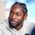 New Patriots free agent Romeo Doubs during a media availability at Gillette stadium in Foxborough.