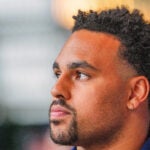 Media availability with New England Patriots Alijah Vera-Tucker.