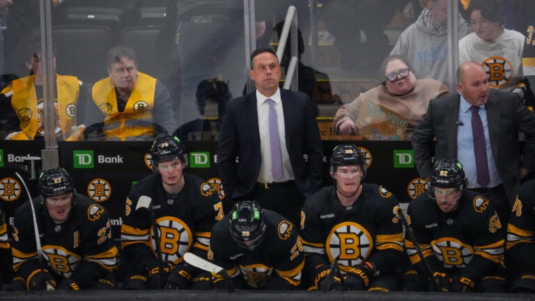 Boston Bruins head coach Marco Sturm after the Toronto Maple Leafs scored for a 4-2 lead during the 3rd period. The Boston Bruins host the Toronto Maple Leafs at TD Garden on Tuesday, March 24, 2026.