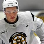 Bruins development camp at Warrior Arena in Boston on July 3, 2025, Boston Bruins draft pick James Hagens