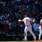 Boston Red Sox first baseman Willson Contreras (40) rounds third base after hitting a home run against the San Diego Padres during the sixth inning of the season home opener at Fenway Park on April 3, 2026 in Boston.