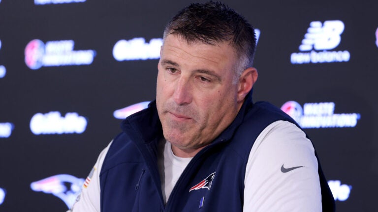 New England Patriots head coach Mike Vrabel speaks during an NFL football press conference, Tuesday, April 21, 2026, in Foxborough, Mass.