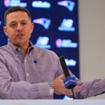 Eliot Wolf, the New England Patriots Executive Vice President of Player Personnel, answers questions during an NFL football media availability, Monday, April 13, 2026, in Foxborough, Mass.