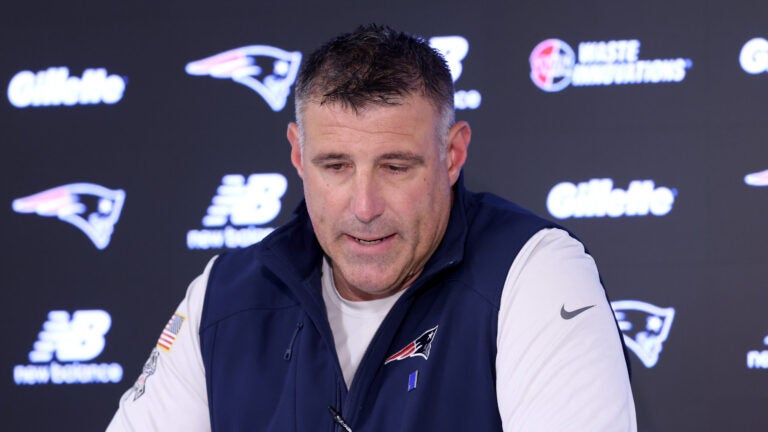 New England Patriots head coach Mike Vrabel speaks during an NFL football press conference, Tuesday, April 21, 2026, in Foxborough, Mass.