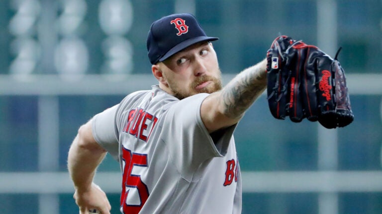Boston Red Sox starting pitcher Garrett Crochet throws during the first inning of a baseball game against the Houston Astros, Wednesday, April 1, 2026, in Houston.