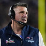 New England Patriots head coach Mike Vrabel walks along the sideline during the second half of the NFL Super Bowl 60 football game against the Seattle Seahawks, Sunday, Feb. 8, 2026, in Santa Clara, Calif.