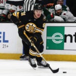 Boston Bruins' Nikita Zadorov during an NHL hockey game against the Minnesota Wild Saturday, March 28, 2026, in Boston. (AP Photo/Winslow Townson)