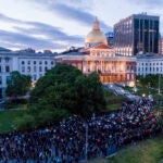 Demonstrators rally outside the Massachusetts State House during the May 31, 2020 protest that prompted the lawsuit.