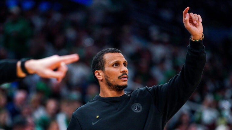 Boston Celtics head coach Joe Mazzulla during the 2nd quarter. The Boston Celtics hosted the Philadelphia 76’ers in Game 1 of the first round of the NBA Playoffs on Sunday, April 19, 2026 at TD Garden in Boston, MA.