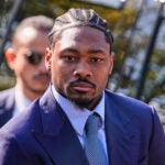 Former New England Patriots wide receiver Stefon Diggs arrives at Norfolk County District Court.